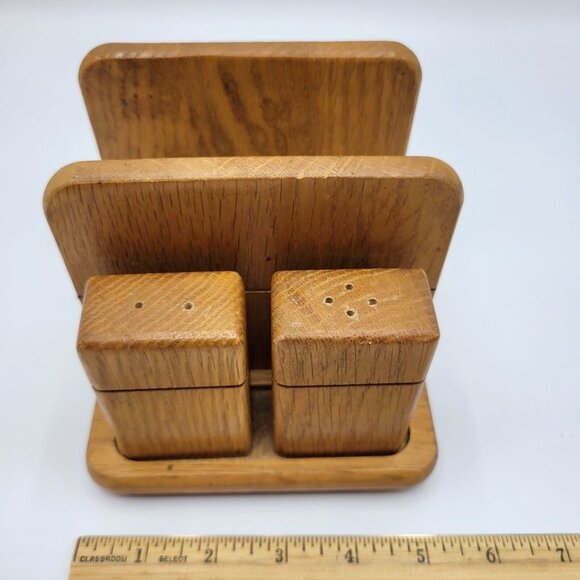 Vintage Kamenstein Wooden Salt & Pepper Shakers With Napkin Holder Thailand - Picture 11 of 12